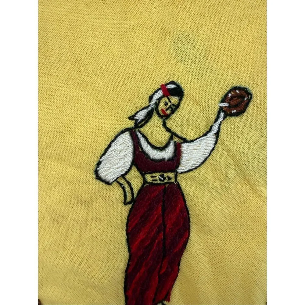 6pc Vintage Embroidered Folk Art Yellow 4 Napkins 2 Small Table Linens